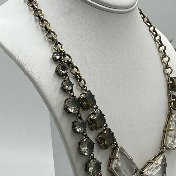 J. Crew Vintage Chunky Asymmetric Clear Gray Glass Rhinestone Drape Necklace - Picture 7 of 16